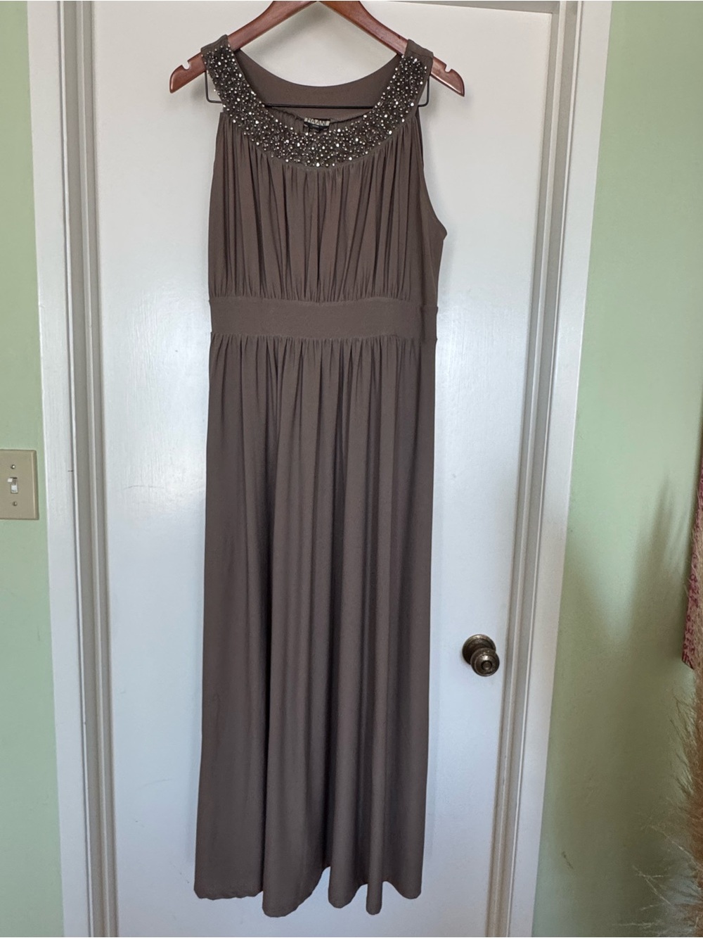 Haani Taupe Beaded Neckline Dress Top